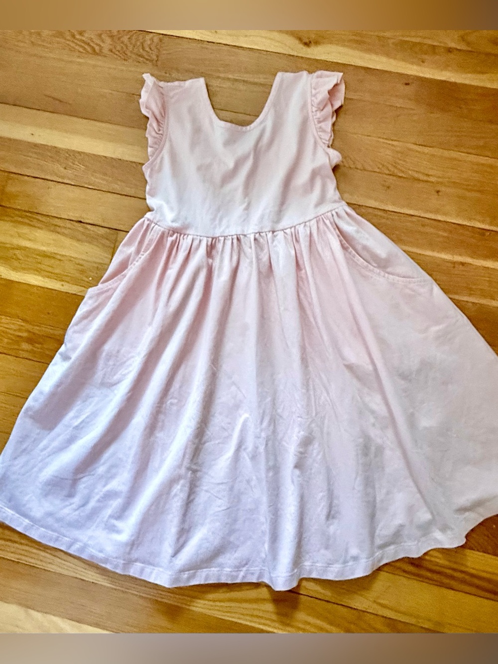 Hanna Andersson 140/10 Pink Twirly Skater Dress w/Flutter Sleeves and Pockets